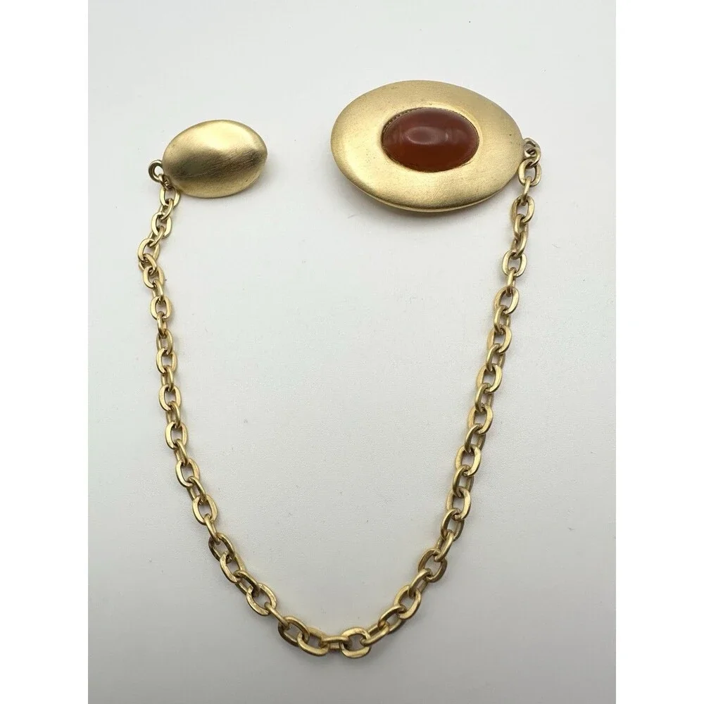 Vintage Gold Tone Cabochon Lucite Pin Brooch